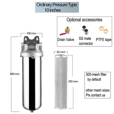 Préfiltre en acier inoxydable polissé de 10 pouces pour système de purification en acier à flux de qualité commerciale lourde